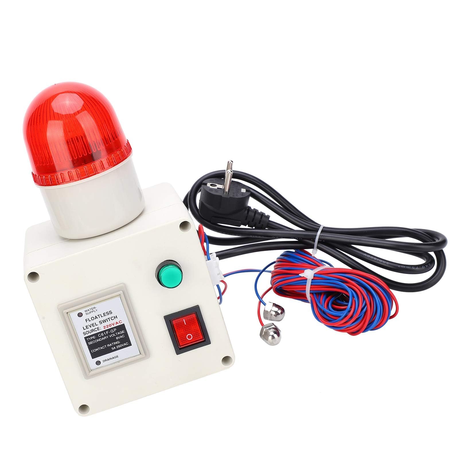 Interrupteur de Niveau d'eau, Capteur de Niveau de Liquide Bas, ContrôLeur D'alarme de Manque d'eau 90 DB avec Silencieux Prise UE 220 V, avec Résistant à La Corrosion