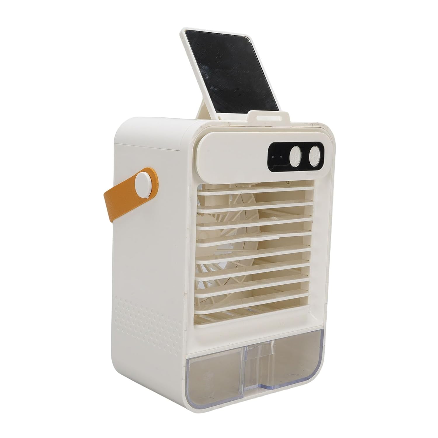 Small Air Cooler Portable Air Conditioner Phone Stand 100ml Water Tank for Office White