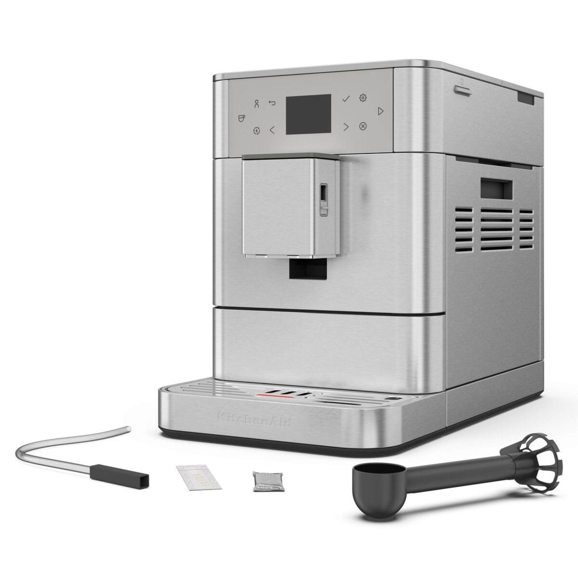 KitchenAid W pełni automatyczny ekspres do kawy I KF6 I gorące napoje od espresso do cappuccino I z 15 wstępnie ustawionymi napojami, automatycznym spienianiem i podgrzewaniem mleka (stal nierdzewna)