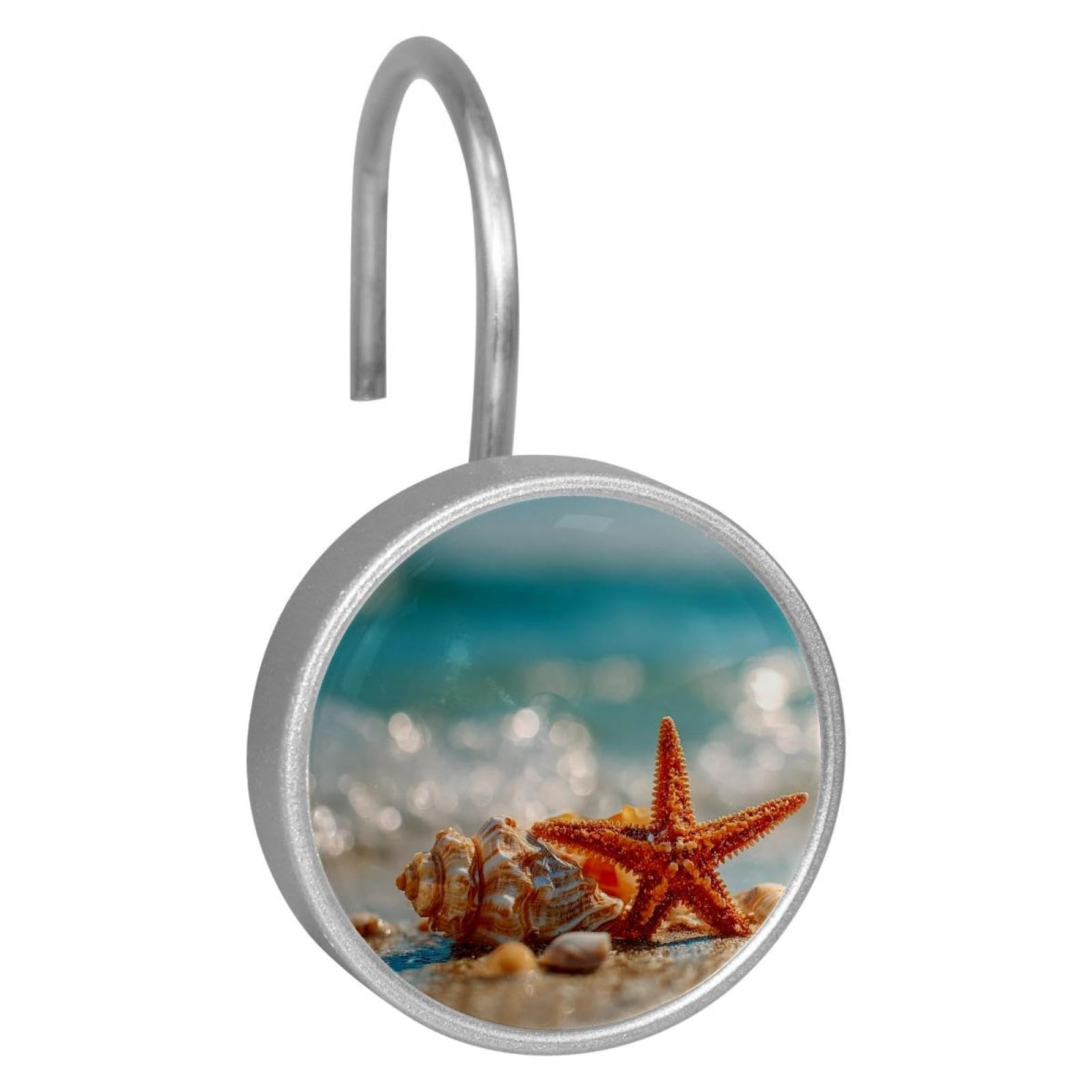Beach Starfish Shells Decorative Shower Curtain Hooks Rings,Set of 12pcs Shower Curtain Hooks,Rustproof Decorative Shower Rings for Bathroom