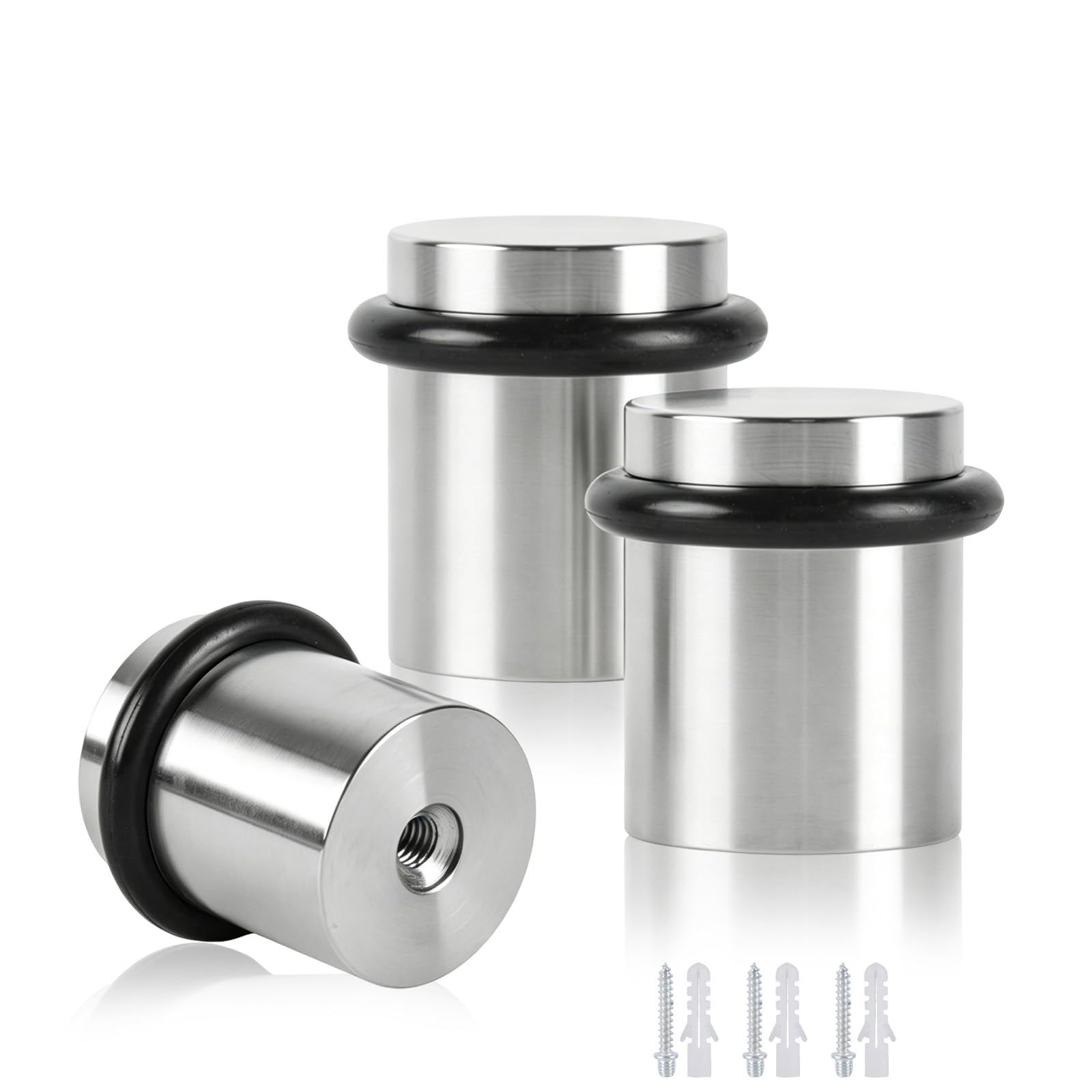 3 Piece Door Stop Set 30mm Floor Mounted Door Stop with Rubber Bumper Indoor Polished Metal Door Stopper Zinc Alloy Design Impact Absorbing Low Profile Door Stoppers for Floors Suitable for Indoor