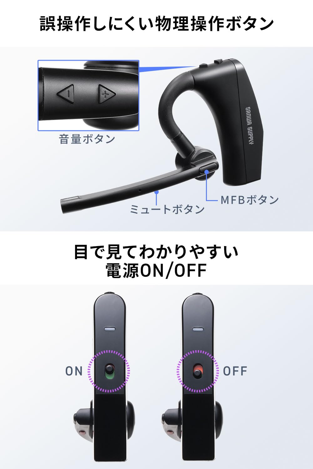 Amazon.co.jp: サンワダイレクト Bluetoothヘッドセット 片耳 オープン