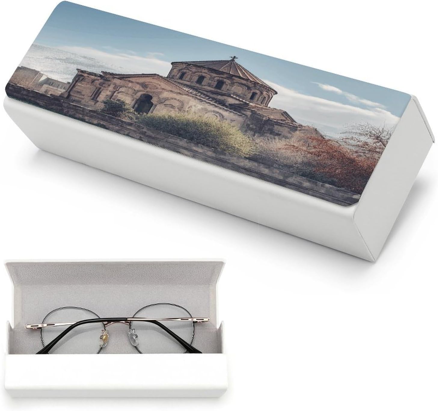 Armenian Church Glasses Cases Hard Shell Eyeglasses Case with Cleaning Cloth Magnetic Closure Leather Spectacle Cases Portable Travel Sunglasses Case Fashion Eyeglass Box image 5