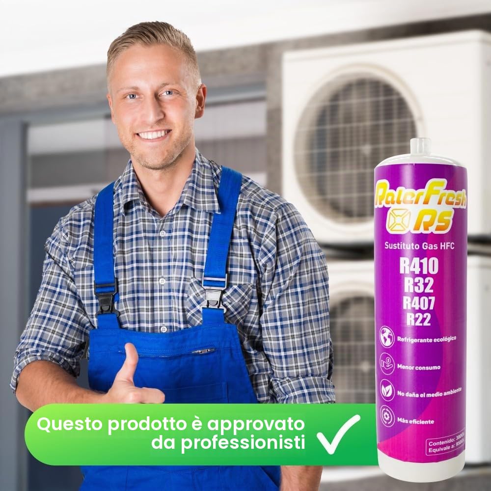 Ralerfresh RS - R410, R32, R407, R22, R22, ricarica di gas organica per aria condizionata Split Ecologico efficiente ricarica rapida (bottiglia RS + tubo flessibile)
