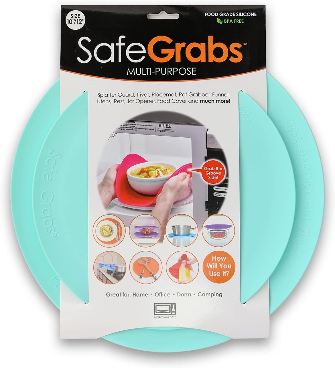 Safe Grabs: Original Microwave Mat as Seen on Shark Tank | Splatter Guard, Trivet, Hot Pad, Pot Holder, Minimize Mess (BPA Free, Heat Resistant, Dishwasher Safe), Seafoam