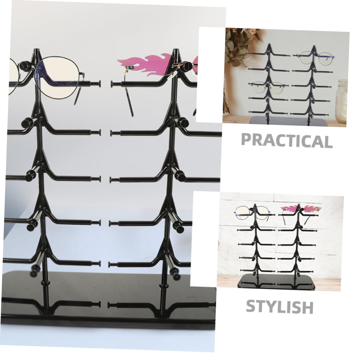 Organizador de Gafas de Sol de Plástico Negro 2 Piezas, Expositor