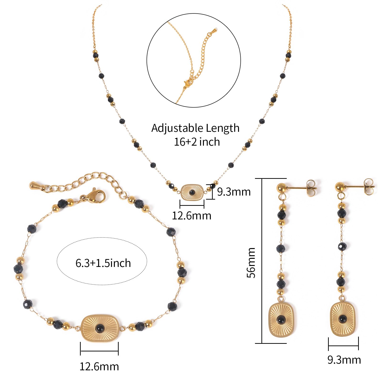 Juego de joyas de cuentas de piedra natural para mujer, juego de collar y aretes de bola redonda de acero inoxidable, regalo de Navidad para madre y esposa