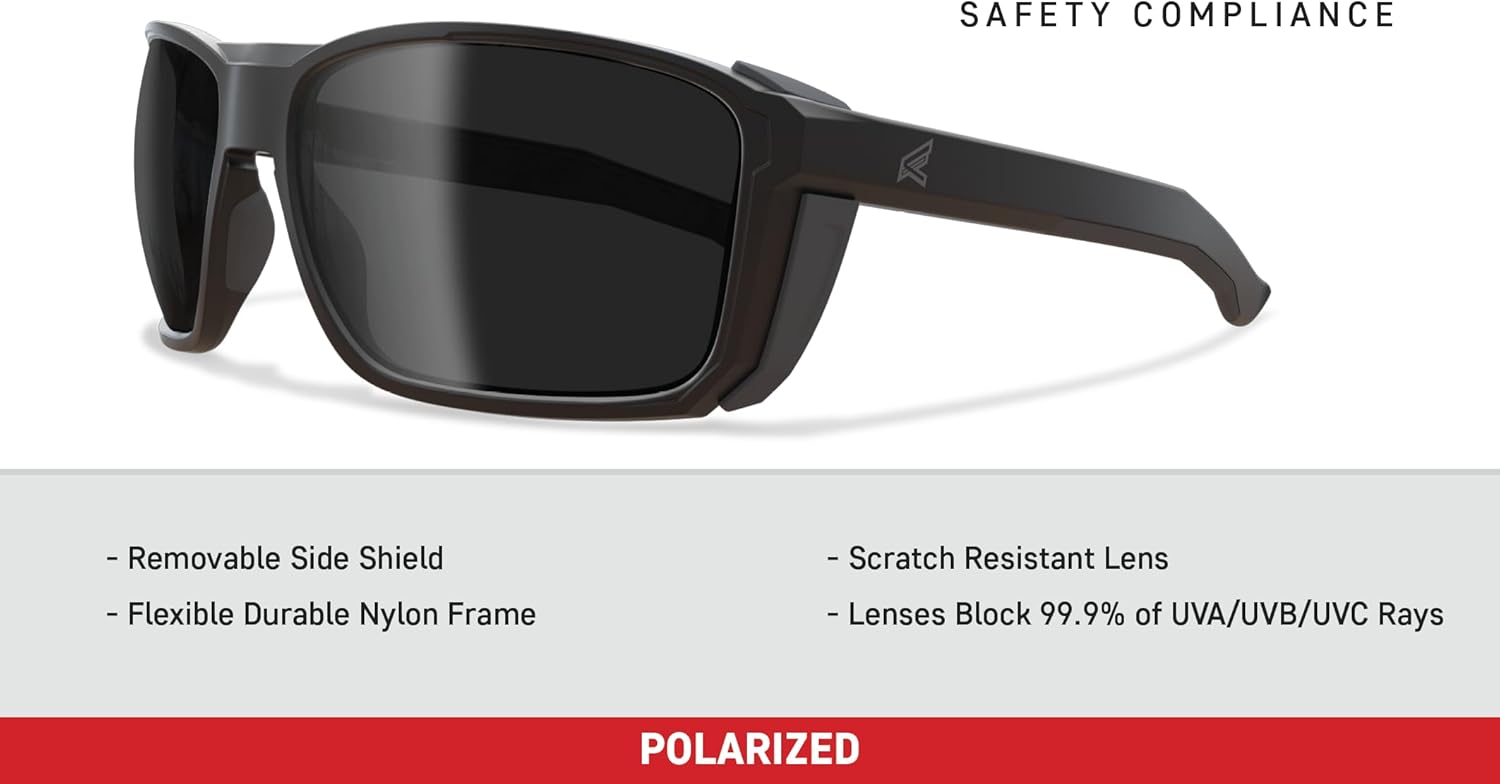 EDGE Whitikar Safety Glasses With Removable Side Shields, Tinted Polarized Z87 Men's Sunglasses, Scratch Resistant Lenses