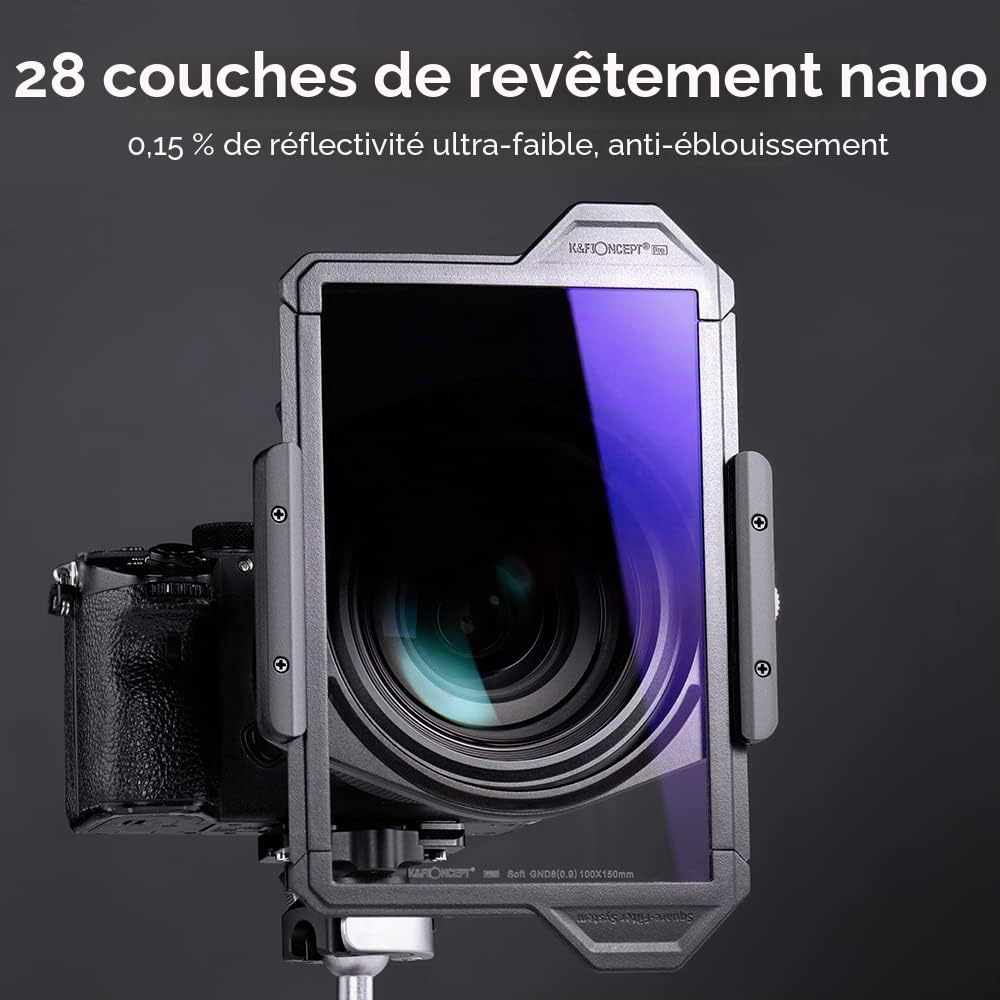 K&F CONCEPT Filtre GND16 Soft Carré 100 * 150mm 4 f-Stop avec Cadre de Protection HD Nano-revêtements Imperméable Compatible avec X-Pro Porte-Filtre Système
