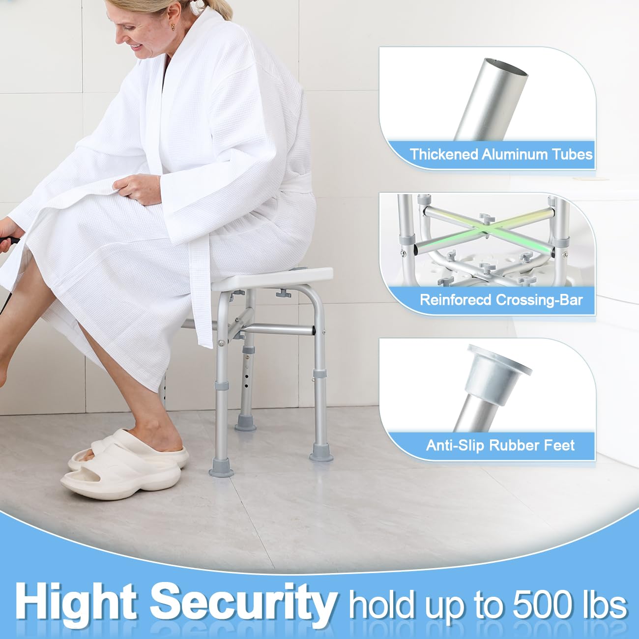 Silla de ducha para ducha interior, asiento de ducha acolchado elegible por la FSA con barra de agarre, sillas de baño ajustables para bañera, taburete de ducha para ancianos/personas