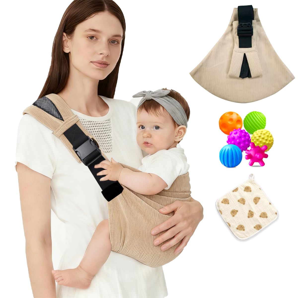 Baby Sling Carrier, Adjustable Baby Carrier, Adjustable Sling Easy Toddler Carrier Comfortable Baby Wrap Carrier Baby Carrier Wrap for Newborn Up to 3-36 Months (White)
