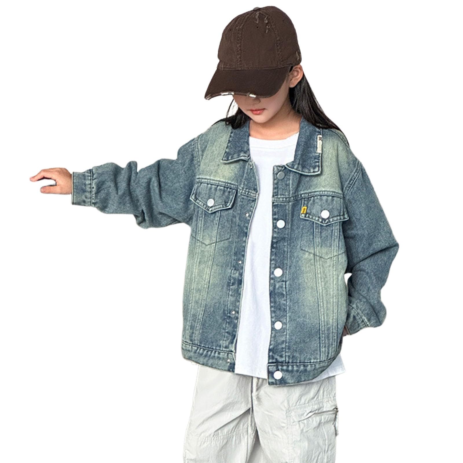 Generisch Veste en jean élégante pour enfants (garçons et filles) - Manteau d'automne décontracté avec col à revers