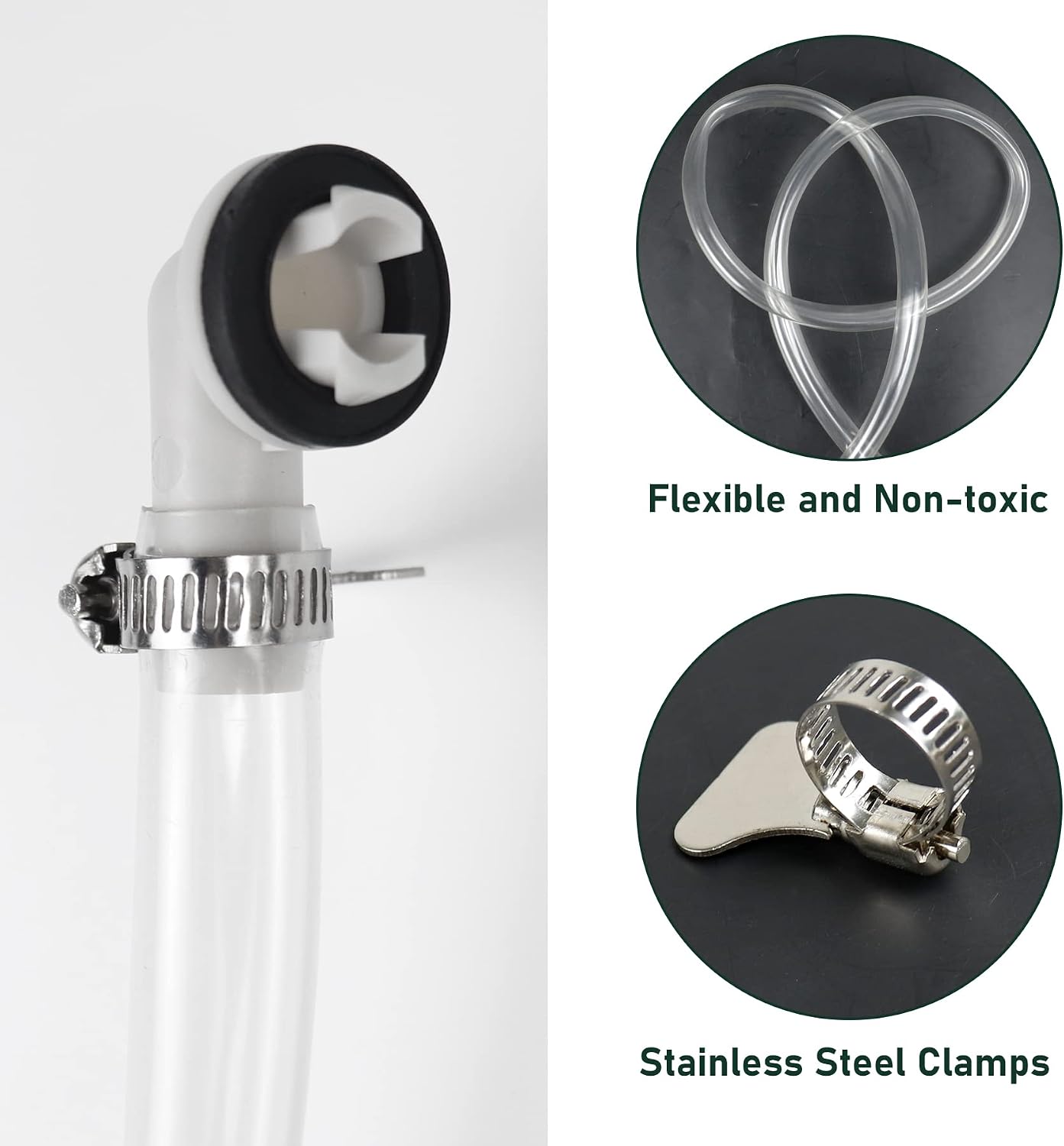 Flehomo Air Conditioner Drain Kit, 3 Feet PVC Clear Vinyl Tubing & Clamps & 3/5 Inch AC Drain Hose Connector Elbow Fitting with Rubber Ring for Mini Split Units and Window AC Unit
