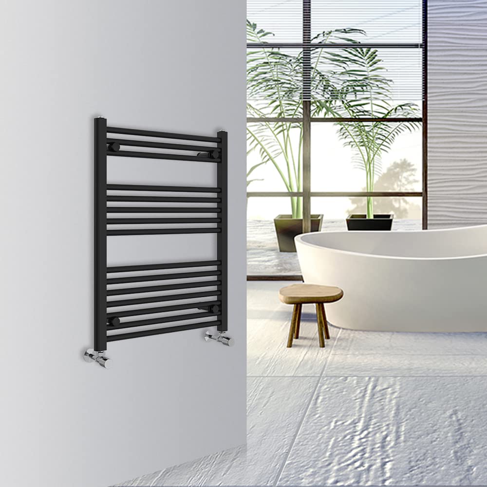 Warmehaus Black Straight Bathroom Heated Towel Rail Warmer Radiator Central Heating 800X600mm