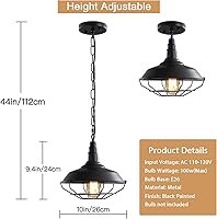 Vista 5 de Industrial Pendant Lights 2 Pack Farmhouse Pendant Lights with Adjustable Chain, D10.2 Rustic Pendant Lighting Barn Black Metal Hanging Lights with