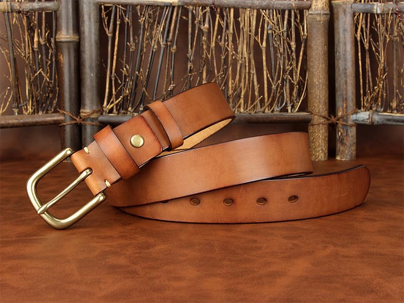 Belt for Men Copper Buckle Belt 3.4cm Wide Retro Cowhide Belt, Simple Men's and Women's Casual Jeans Formal Belt4
