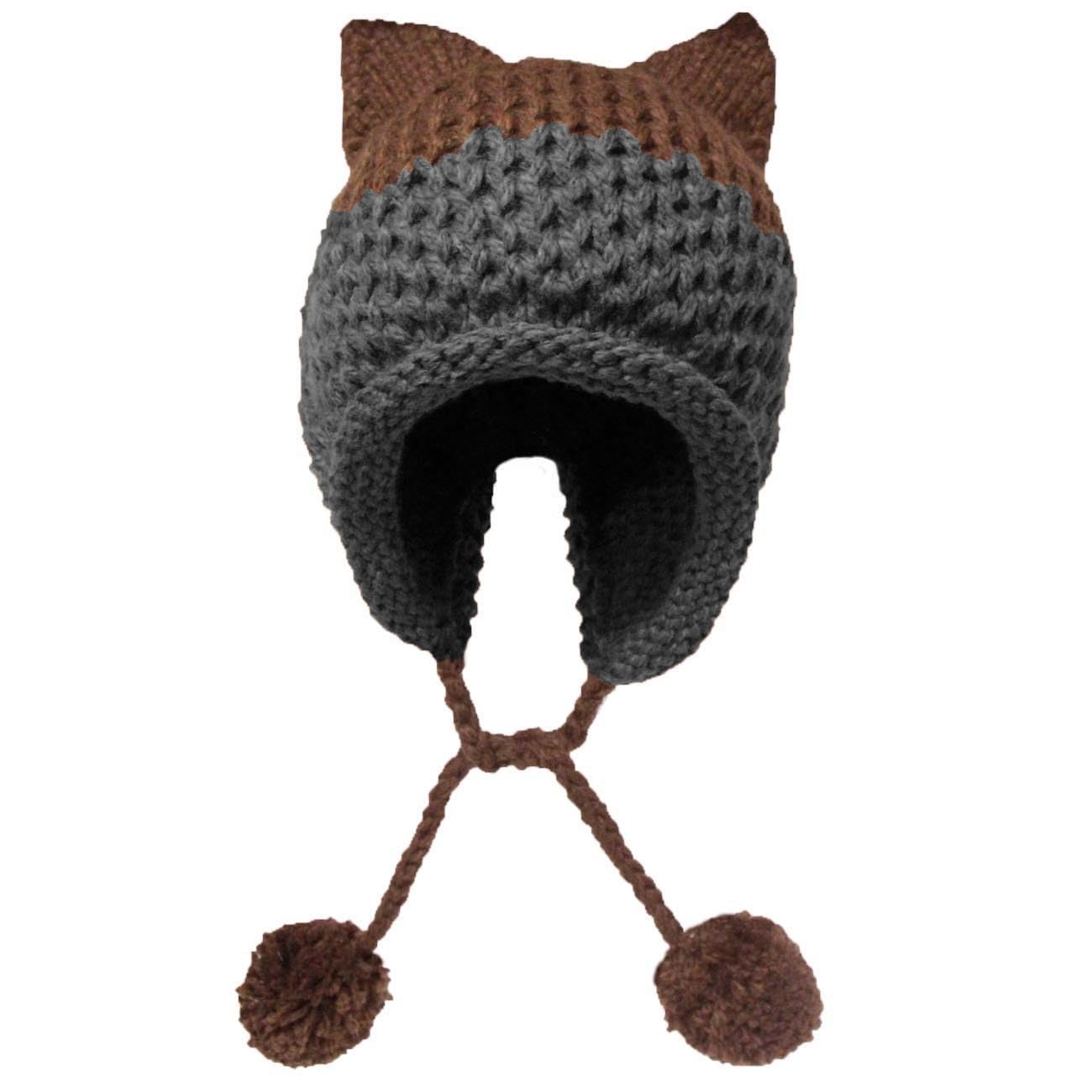 BomHCS Cute Fox Ears Beanie Winter Warm Handmade Knit Hat Women Crochet Cap Large for Adult