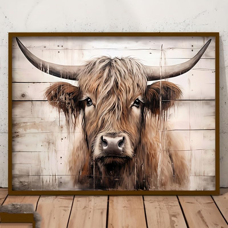 Cuadro de vaca escocesa para decoración de casas de campo y salones rústicos chic