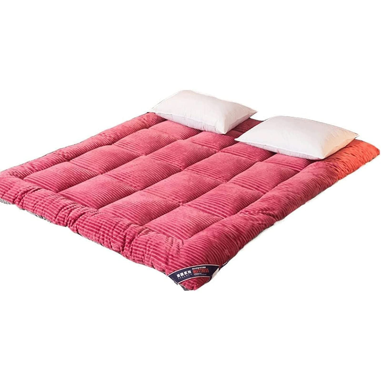 Cuscino da letto futon giapponese, materasso da pavimento, spesso pieghevole, arrotolabile, per campeggio, per adulti, rosa, 200 x 220 cm