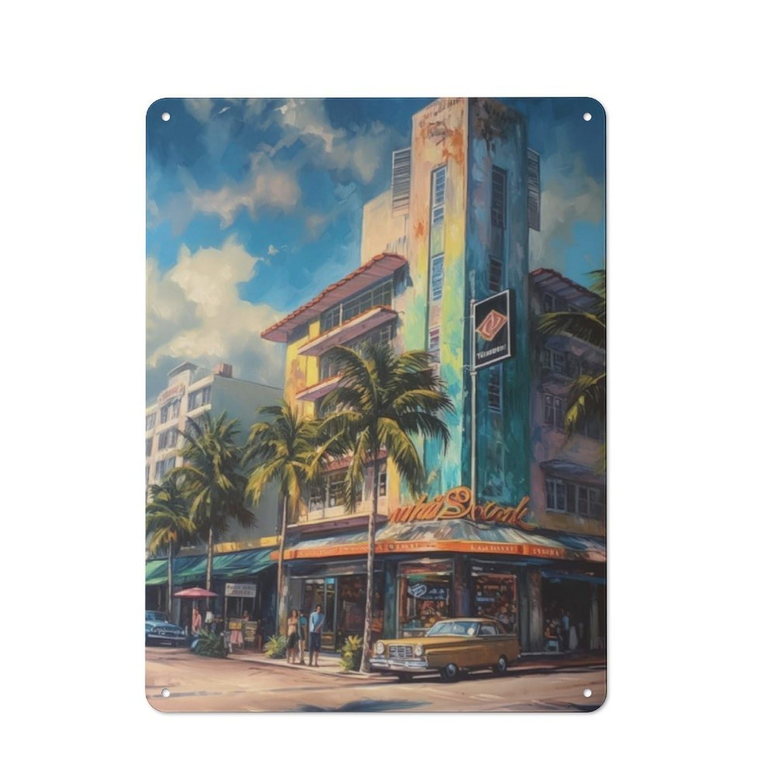 Junmoney City Of Salsa Miami Usa Metal Wall Plaque, Easy To Hang Plaque For Garage, Shed, Workshop Or Hobby Room, 40X30cm