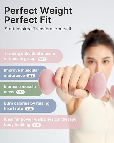 Miniatura 4 de YOTTOY Juego de mancuernas de 2,2 a 15 libras para mujer, pesas de mano antideslizantes para gimnasio en casa, entrenamiento de fuerza y