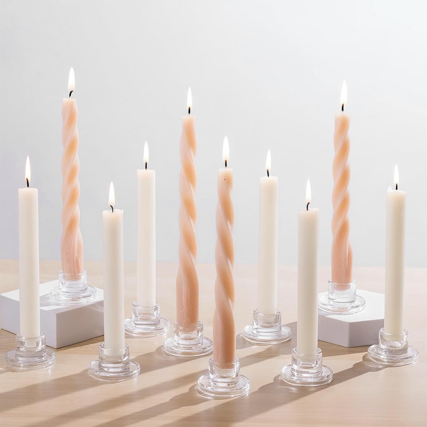 Glass Tapered Candlestick Holders: 10Pcs Small Taper Candle Holders Bulk Clear Candle Sticks Holder Decor Short Modern Candle Holder for Table Centerpiece Wedding Christmas Dinner Party