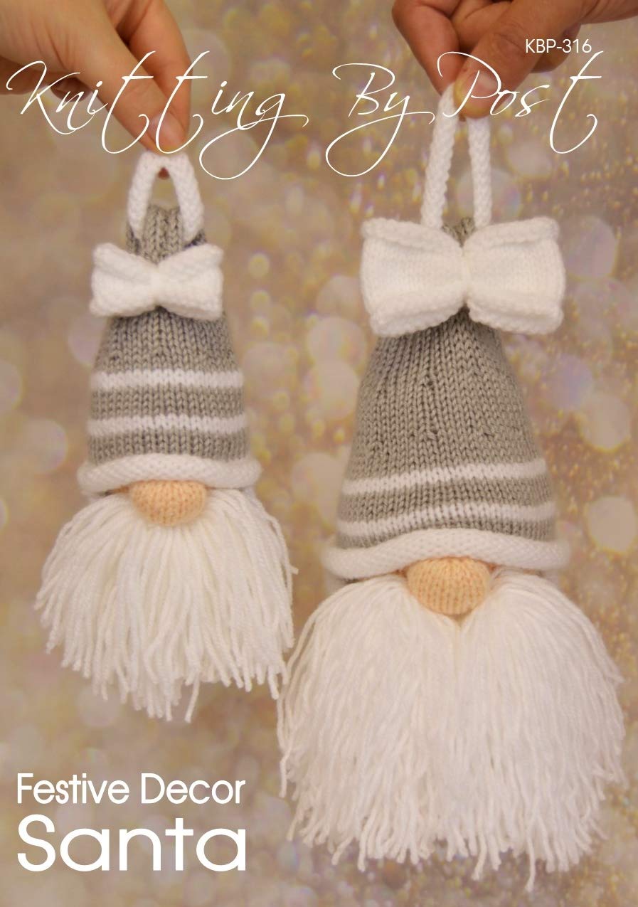 Knitting By Post Grey, White Knitting Pattern Leaflet - Festive Decor Santa From A5 Uk Leaflet - Uk Knitting Pattern