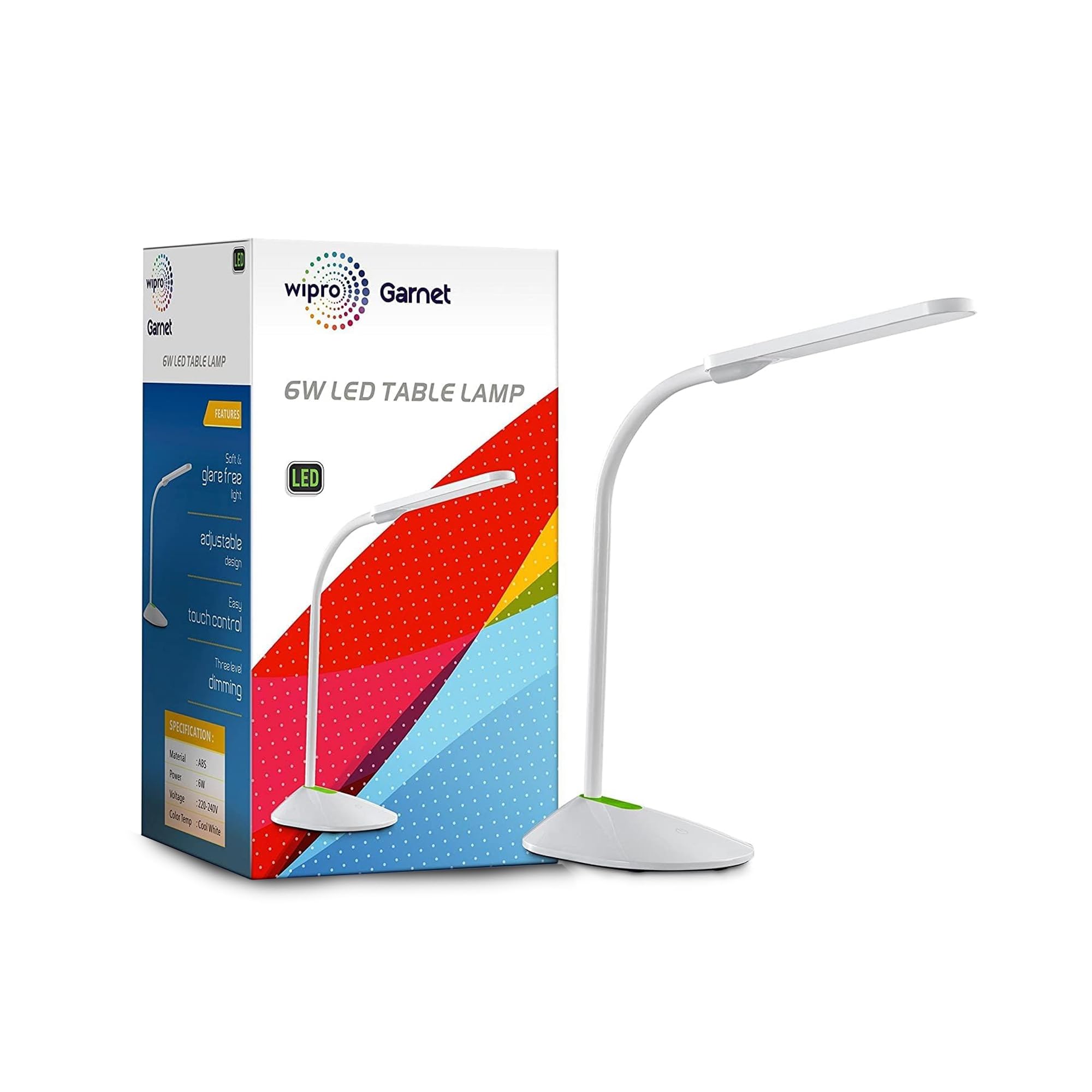 Wipro Garnet 6W LED Table Lamp - 3 Grade Dimming and Color Changing (Pack of 1, Cool Day Light/Neutral White/Warm White)