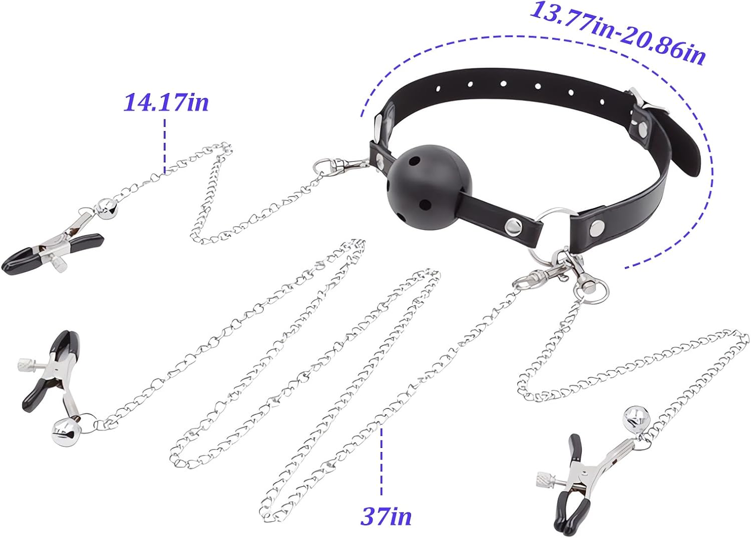 Sexbaby Breathable Ball Gag with Nipple Clamps Adjustable Metal Clitoris Clips BDSM Restraints Bondage Mouth Gags Sex Toys for Women Men and Couples