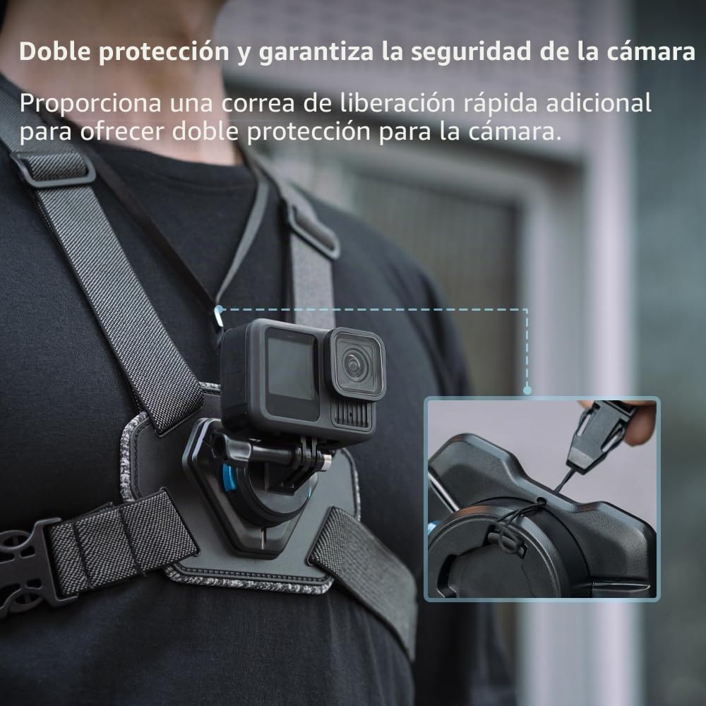 Arnés magnético mejorado para el pecho compatible con Go Pro Hero 13/12/11/10/9/8/7/6/5 negro, DJI Osmo Action 6/5 Pro/4/3/2, AKASO y más