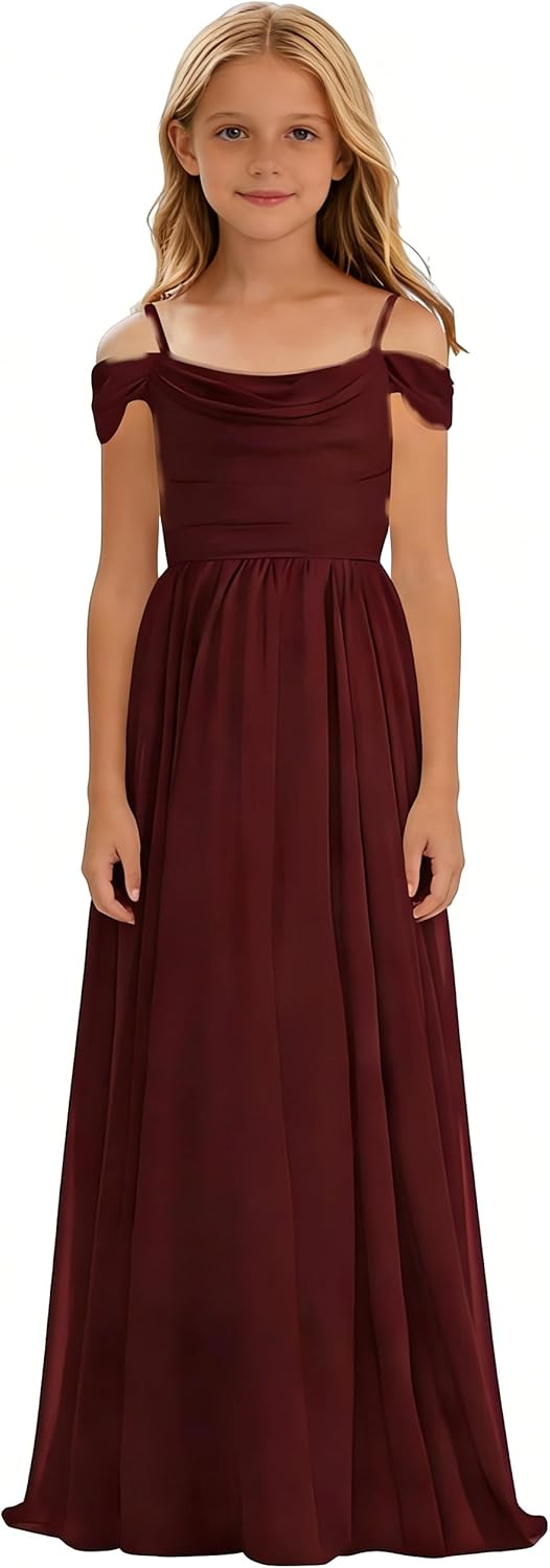 Off Shoulder Junior Bridesmaid Dress Chiffon Flower Girl Dresses Long Gown for Wedding Pageant Party 2-14