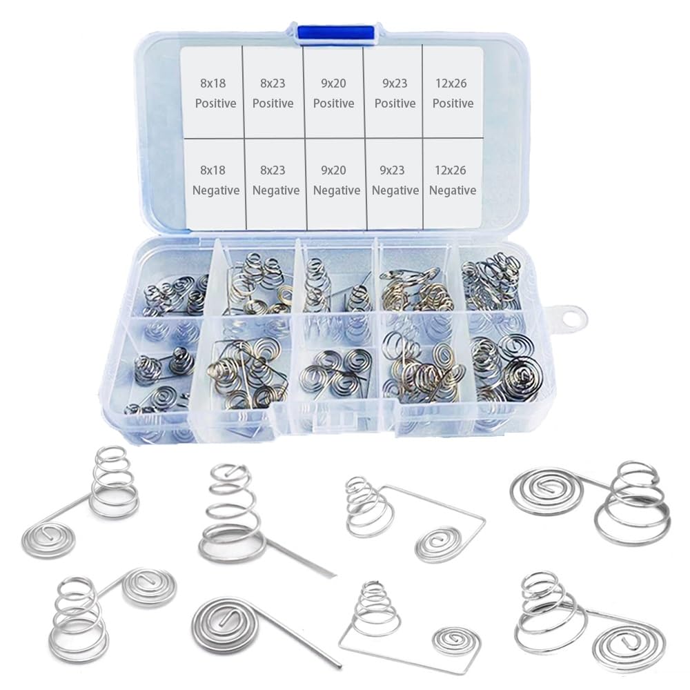 SellGood Metal Springs 50pcs 5-Sizes Battery Spring Assorted Set, Positive and Negative Contact Coils, AA/AAA Battery Terminal Set with Box Metal Springs
