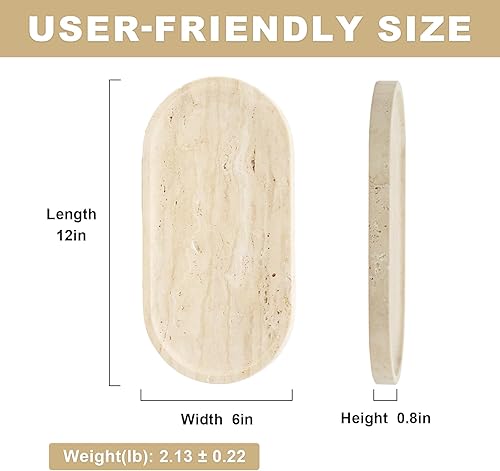 Miniatura 4 de Koville Bandeja de travertino italiano, bandeja decorativa de mármol de 12 x 6 pulgadas para encimera, catchall para perfumes, velas, plato