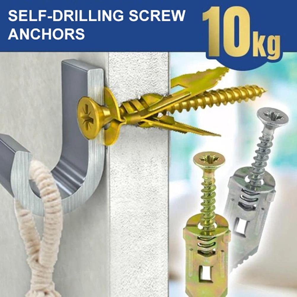 Ancoraggi per Cartongesso Autoperforanti con Viti Kit di Viti Autofilettanti per Ancoraggio a Parete Cava Nessun Trapano o Fori nel Muro per il Fissaggio di Armadi a Mensola (10pcs)
