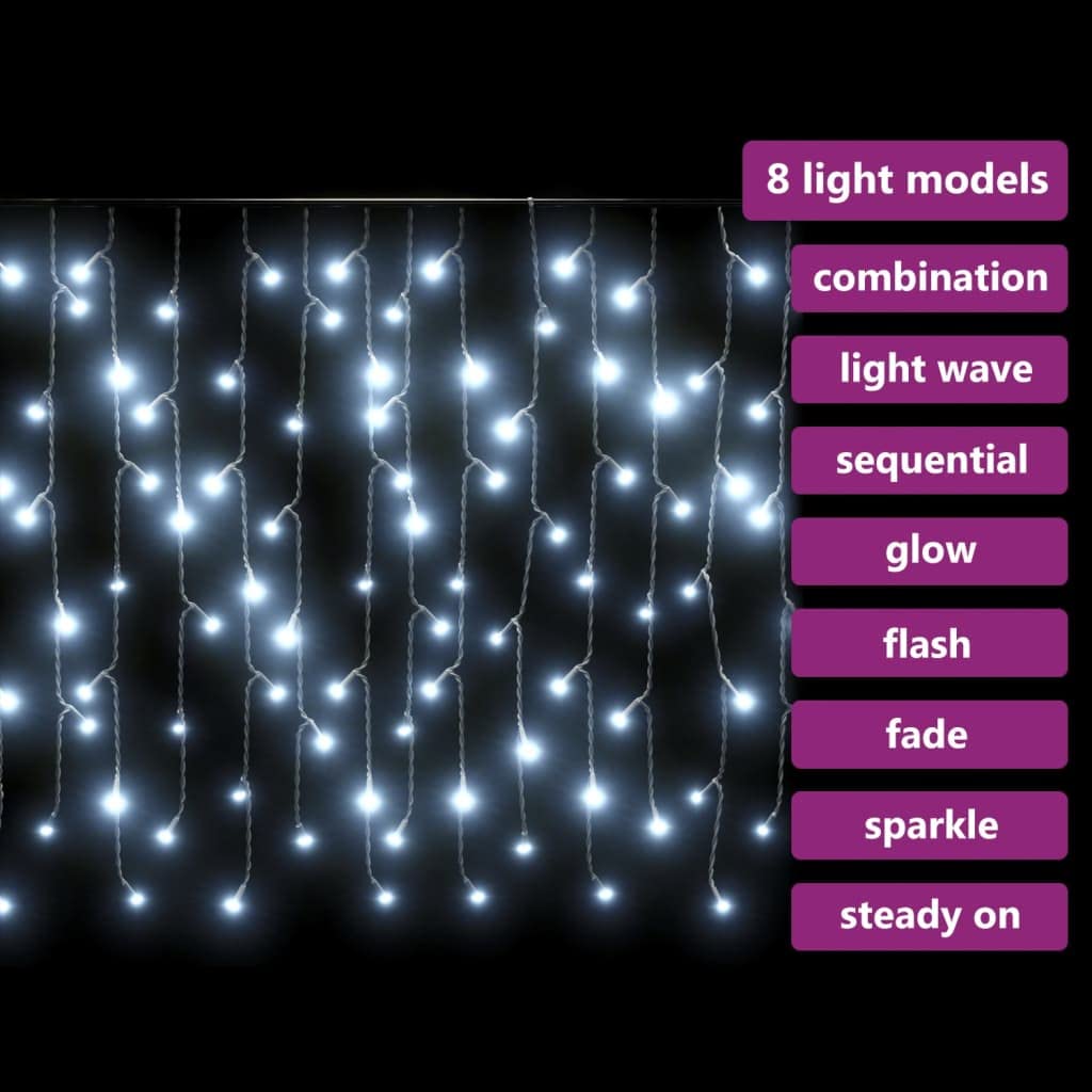 luci,led batteria,luci a batteria,luci esterno batteria,Tenda Luci LED Ghiacciolo 10m 400 LED Bianco Freddo 8 FunzioniIdeal für Weihnachtsfeiern, Wandambiente