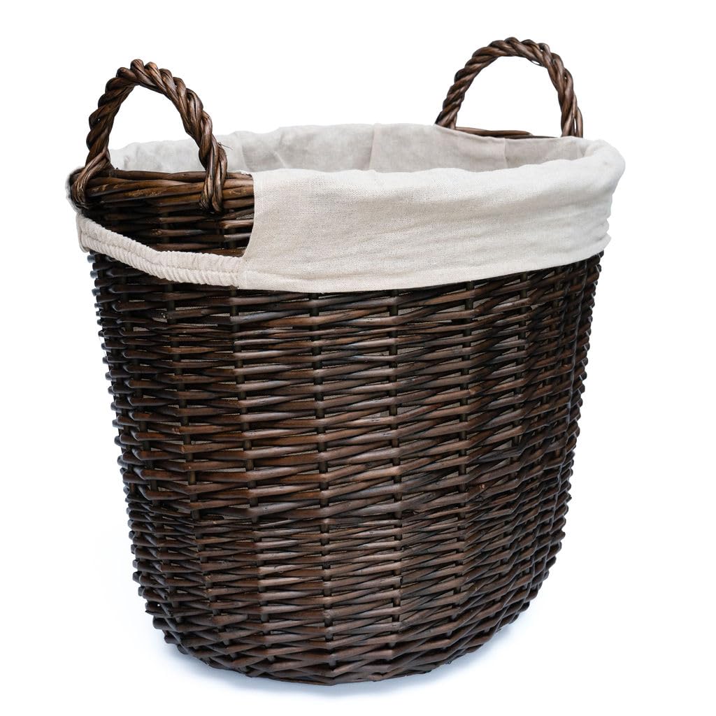 Arthur Cameron Distilled Brown - Streatley Circular Distilled Wicker Log Basket With Handles - Bedroom Storage & Home Decor (, Medium)