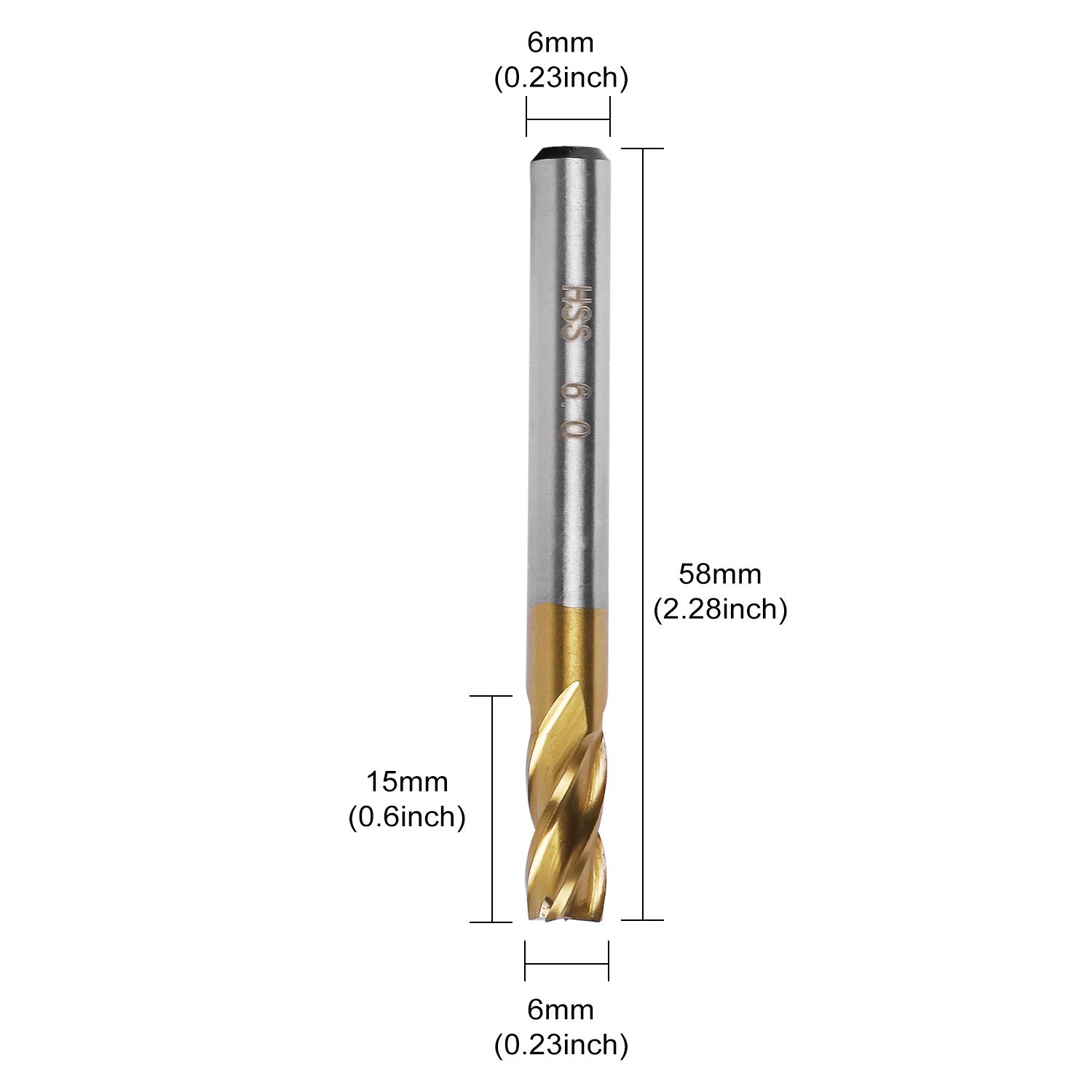 Pack of 4 4-Flute Titanium Coat Carbide End Mill Bits, 1/4 inch/6mm HSS CNC Straight Shank Drill Bits Cutter Tool Set for Wood Aluminum