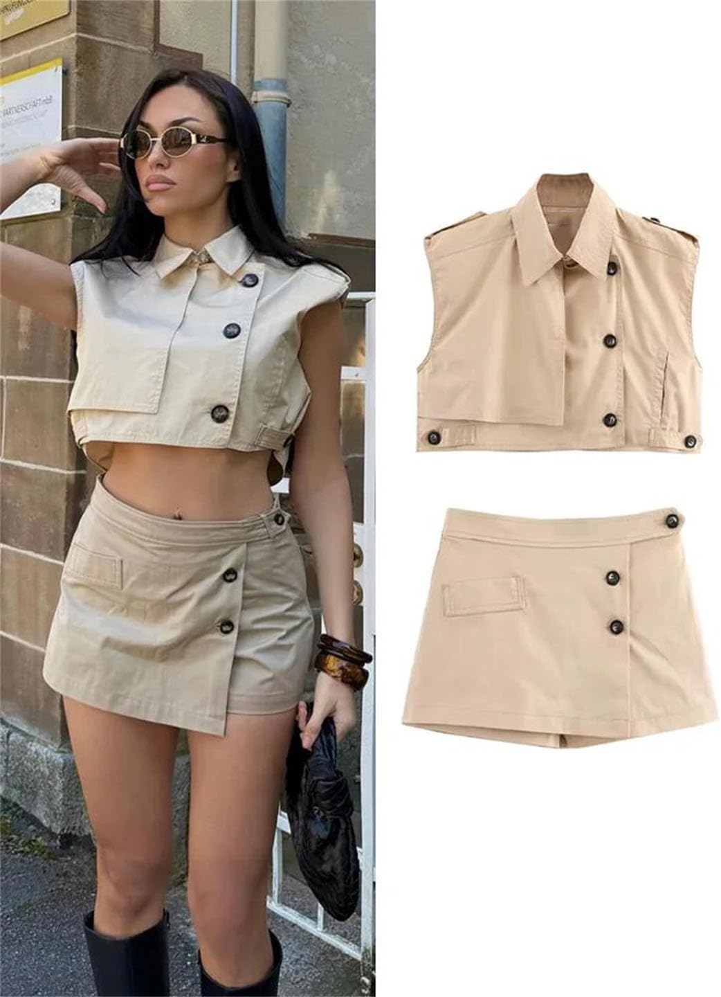 Women Summer Lapel Button Sleeveless Asymmetry Decorate Short Vest And Slim Casual Zipper Shorts Suit