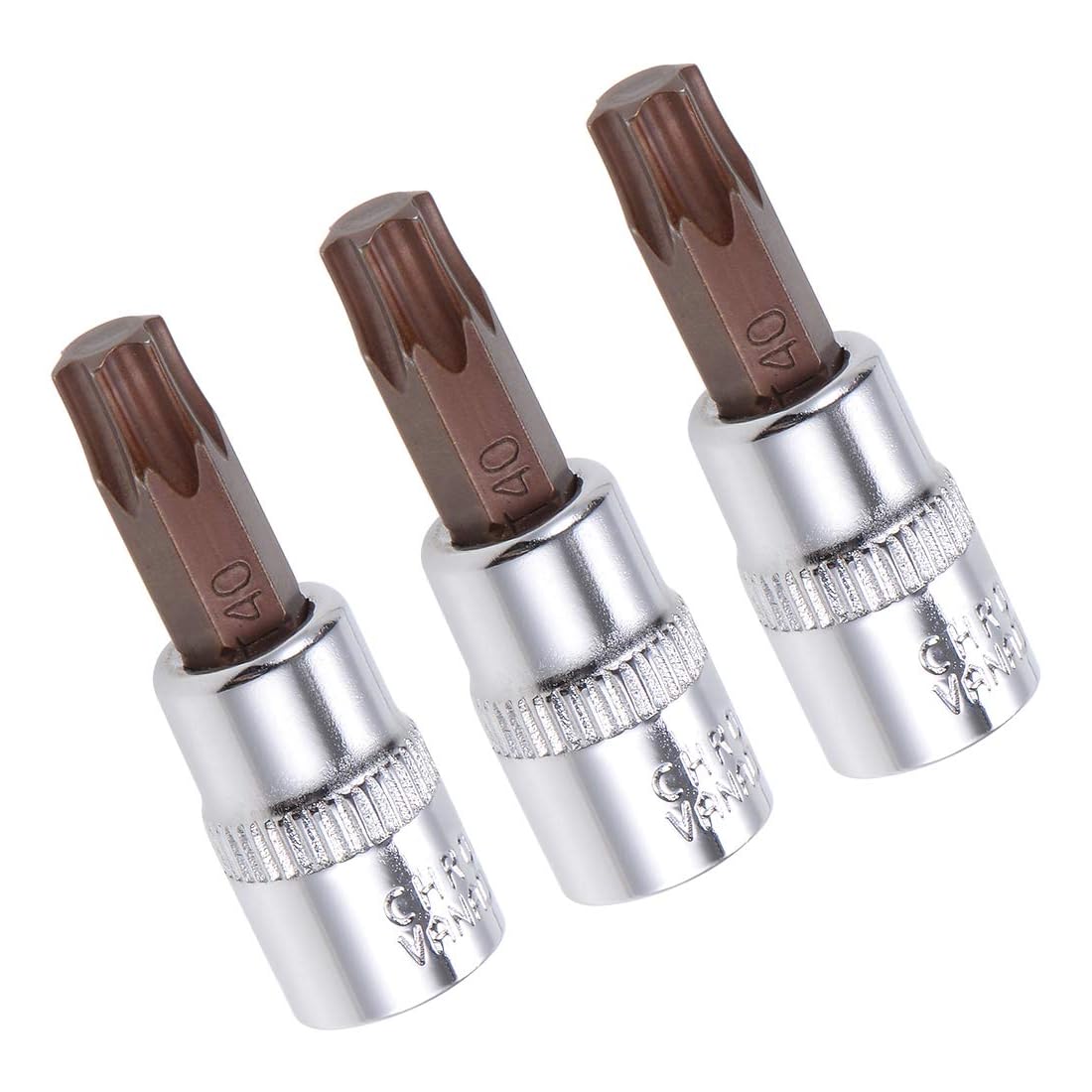 TA-VIGOR 3Pcs Torx Bit Socket, 1/4" Drive x T40 CR-V Key Socket, Premium S2 Steel Bits, Torx Bit with 38mm Length for Ratchet Wrench, Torque Wrench, Slide Bar, Impact Power Drills