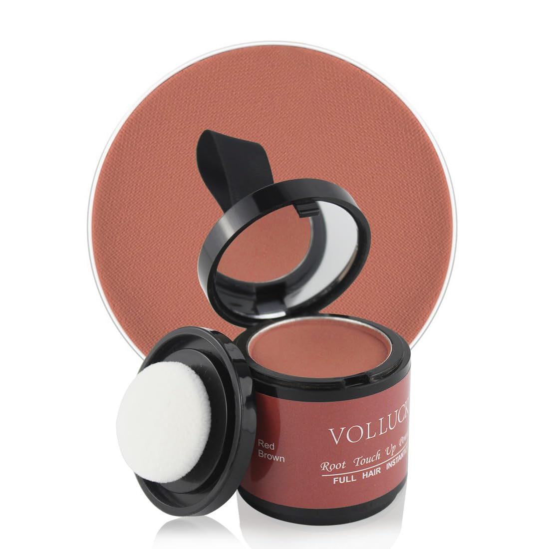 VOLLUCK Root Touch up Powder, Instant Hairline Powder for Thinning Areas and Gray Hair Coverage, Natural and Non-greasy Root Cover up for Women and Men (Red Brown, 0.35 Ounce)