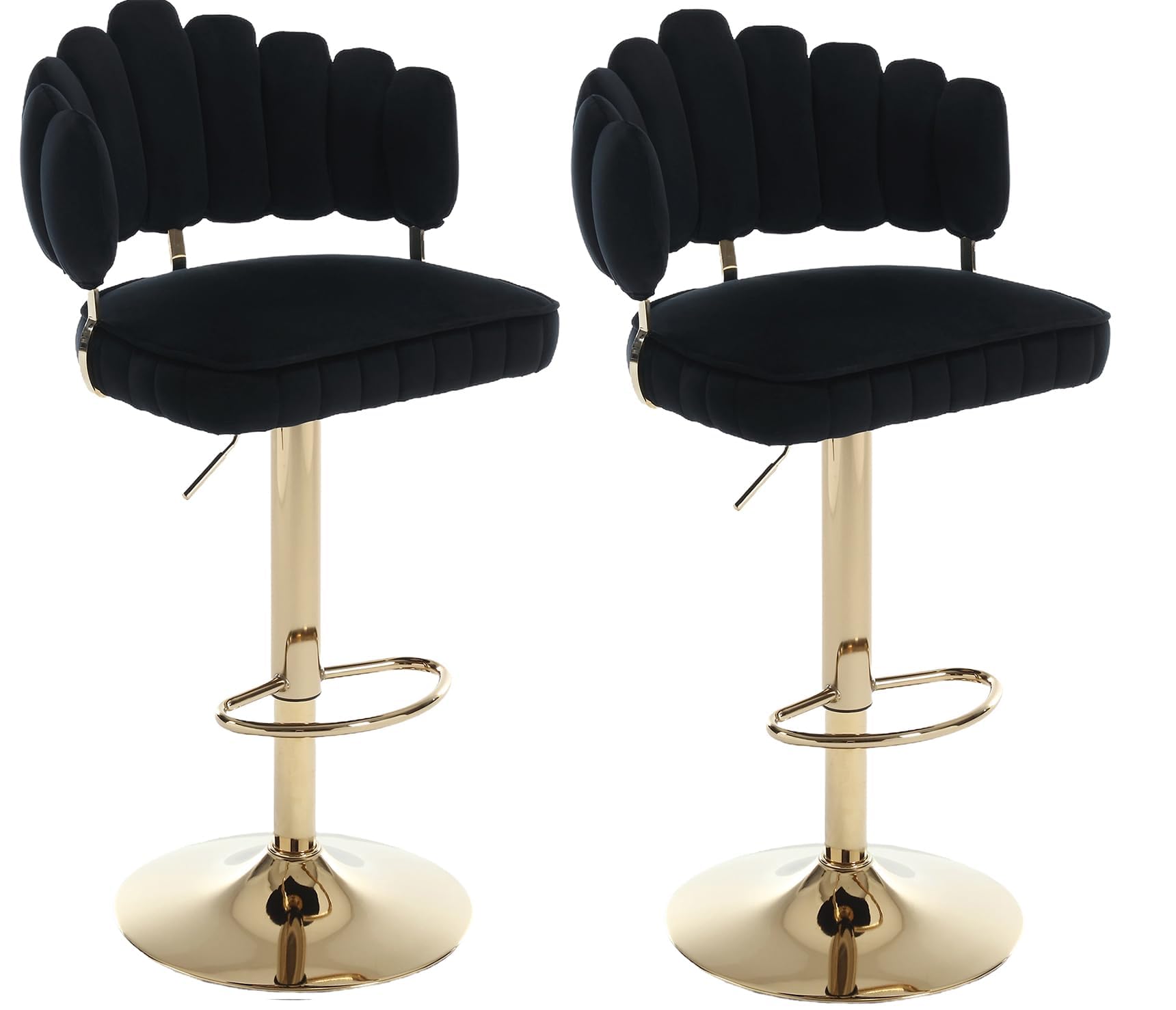 Tabourets de bar pivotants noirs lot de 2 avec base dorée chic