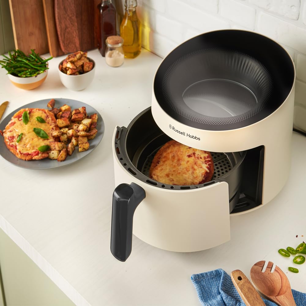 Russell Hobbs Friggitrice ad aria Panoramica, 5 L,no olio, 10 programmi di cottura, lavabile in lavastoviglie, friggere, grigliare, cuocere al forno, 200°C, Crema, 27421-56