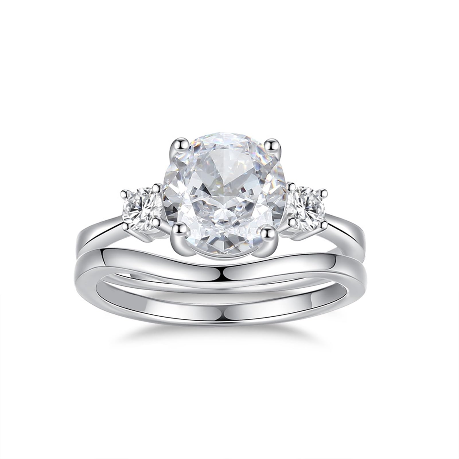 Set di fedi nuziali in oro bianco 18 carati, personalizzabili, eleganti e ondulati in moissanite da 2 carati, anello impilabile da donna