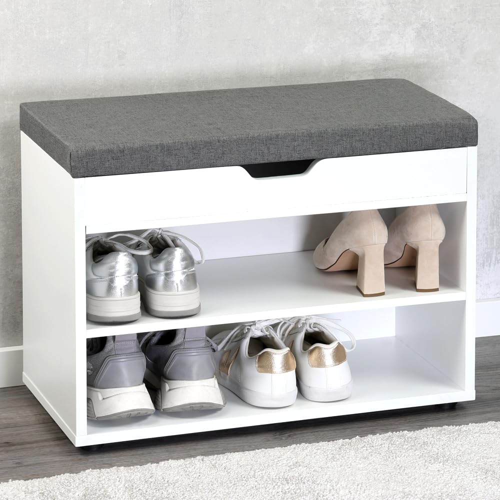 Kesper Schuhschrank mit Sitzkissen, Material: Faserplatte, Maße: B60 x H45 cm x L30 cm, Farbe: Weiß 15914 13