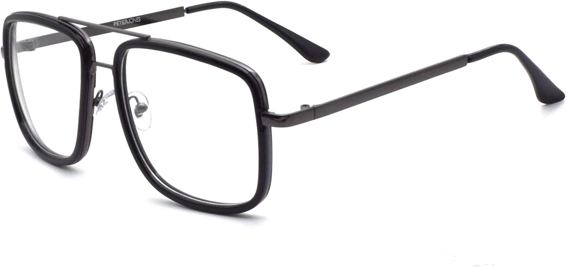 Peter Jones Square Unisex Optical Frame with Zero Power Anti Glare Lenses (TA001B, Black, Large)