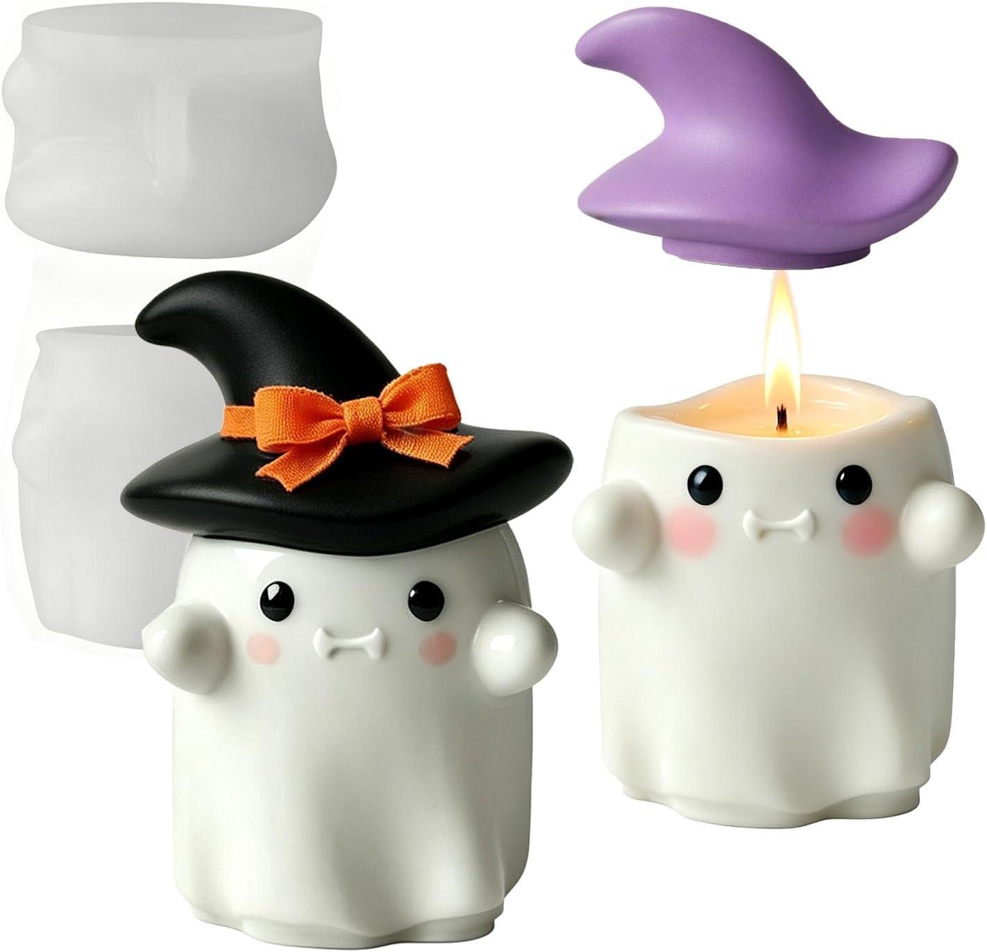 1 Set Ghost Storage Box Mold with Hat Cute Mini Candle Cup Mold for Halloween Atmosphere Creation Cement & Gypsum Silicone Mold Ornaments Jewelry Boxe and Candle Cups 3D Handmade DIY Decorative Crafts