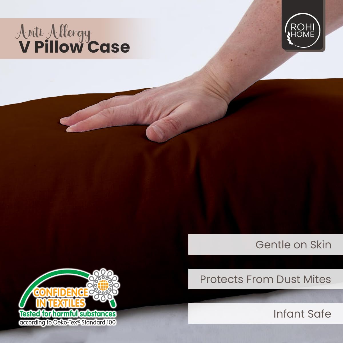Rohi Chocolate V Shaped Pillowcase, Soft & Breathable V Pillow Cover, Hypoallergenic Triangle Pillow Case, Envelope Closure - Image 3