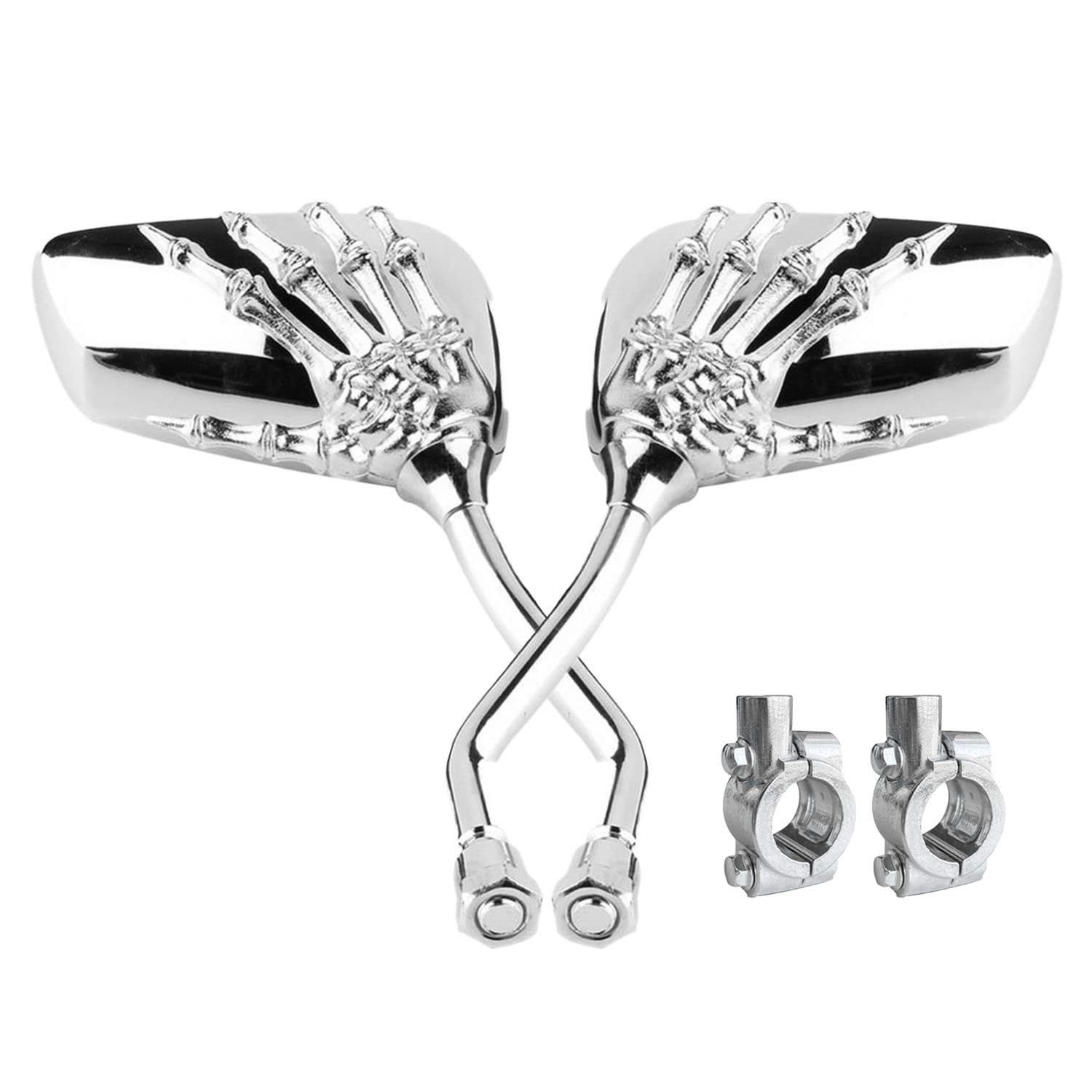 Pairs of Distinctive Skull Skeleton Hand Bicycle Mirror, Rearview Side Mirror Handlebar Mirror Mount Holder Clamp Adaptor 10mm for Scooter Moped Bike Standard Bike Motorcycle