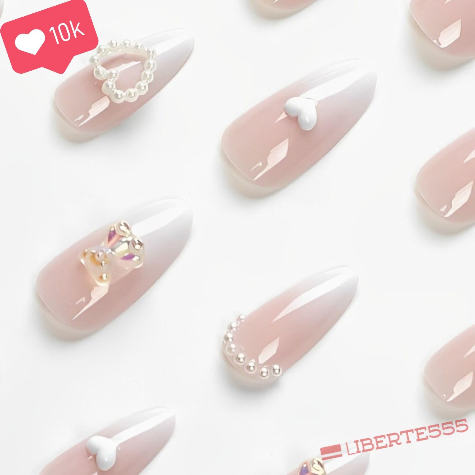 Amazon | Liberte555 ネイルチップ 白 韓国 3d フレンチ キラキラ