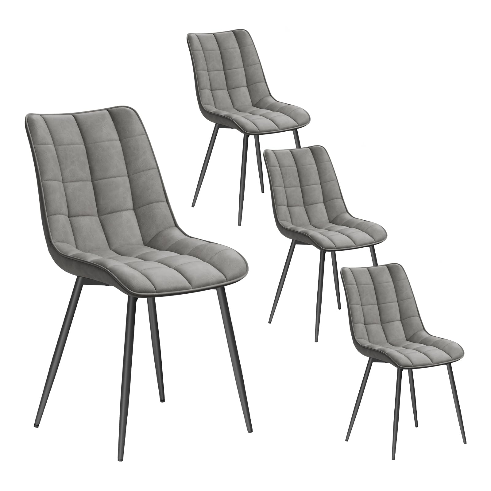 WOLTU 4 X Chaise de Salle à Manger Chaise de Cuisine Assise rembourrée en Similicuir épais Pieds en métal,Gris BH207gr-4